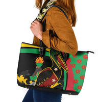 Saint Kitts and Nevis Leather Tote Bag with Flag Colors and Tropical Island Design - Wonder Print Shop
