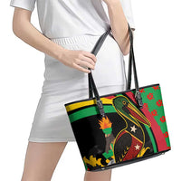 Saint Kitts and Nevis Leather Tote Bag with Flag Colors and Tropical Island Design - Wonder Print Shop