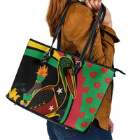 Saint Kitts and Nevis Leather Tote Bag with Flag Colors and Tropical Island Design - Wonder Print Shop