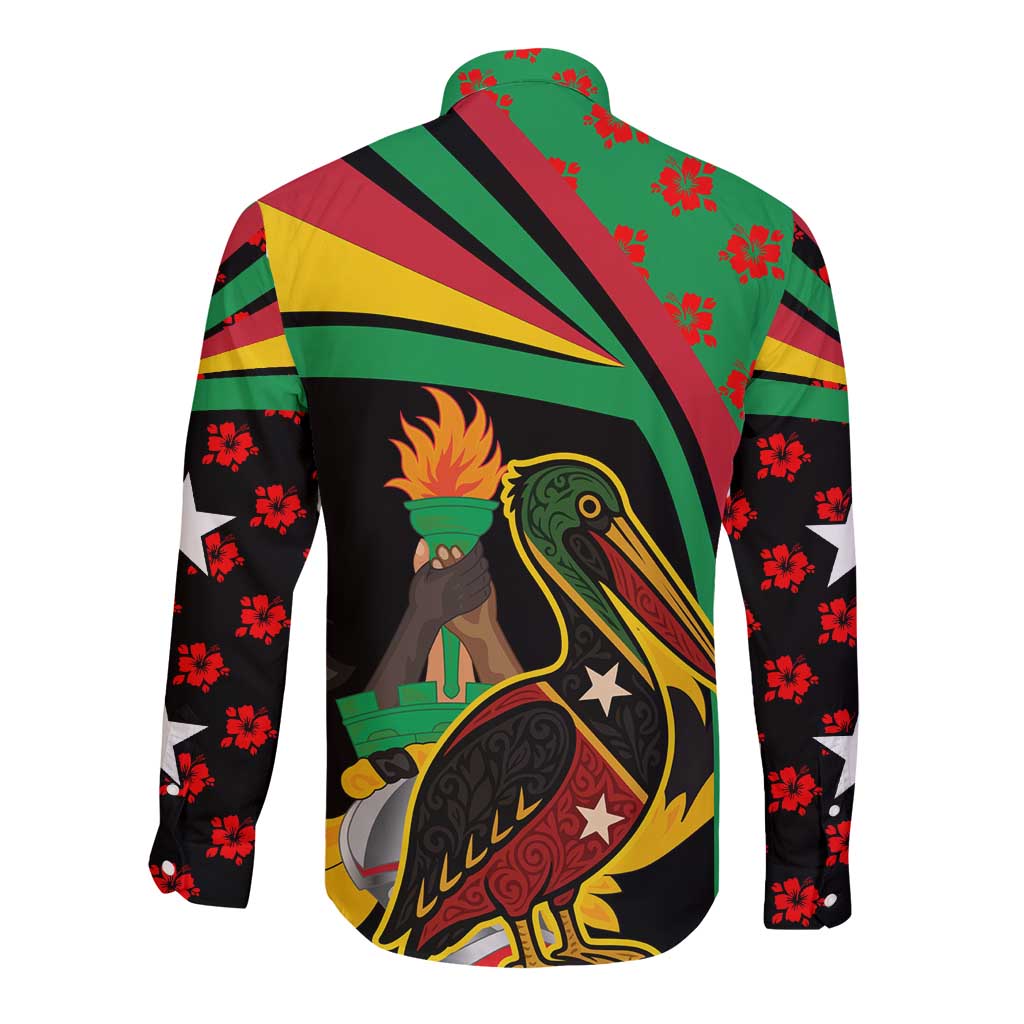 Saint Kitts and Nevis Long Sleeve Button Shirt with Flag Colors and Tropical Island Design - Wonder Print Shop