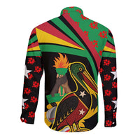 Saint Kitts and Nevis Long Sleeve Button Shirt with Flag Colors and Tropical Island Design - Wonder Print Shop