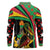 Saint Kitts and Nevis Long Sleeve Polo Shirt with Flag Colors and Tropical Island Design - Wonder Print Shop