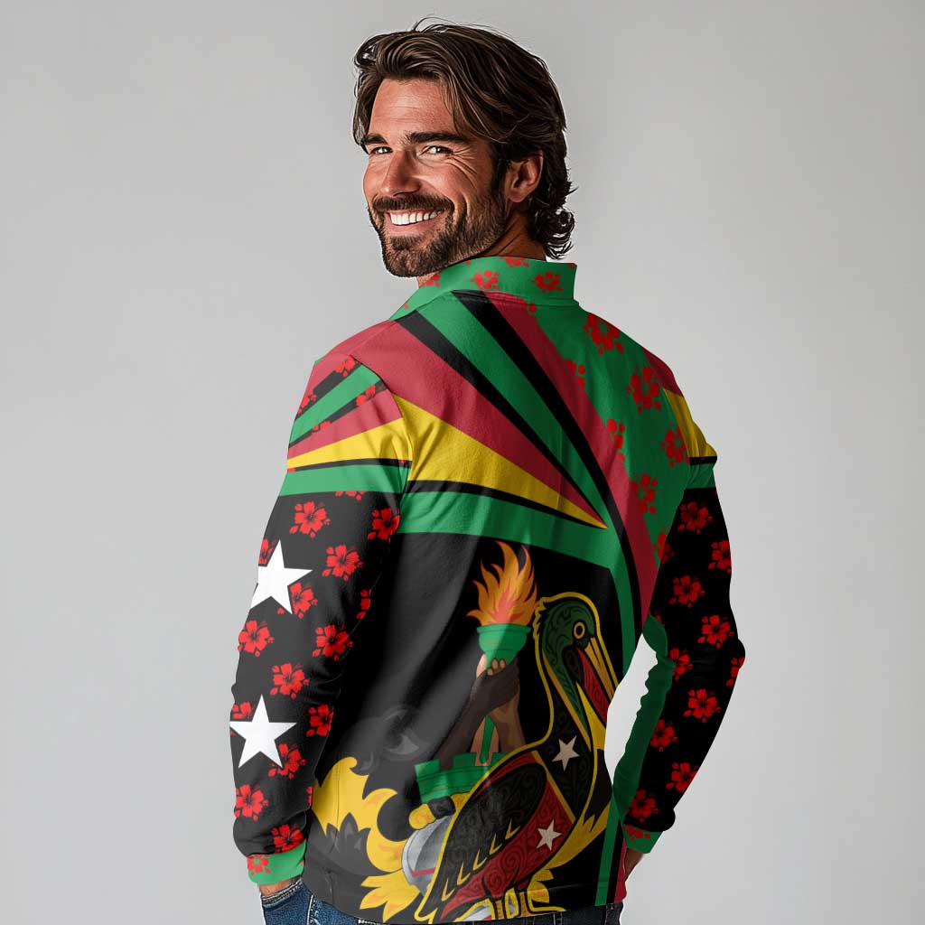 Saint Kitts and Nevis Long Sleeve Polo Shirt with Flag Colors and Tropical Island Design - Wonder Print Shop