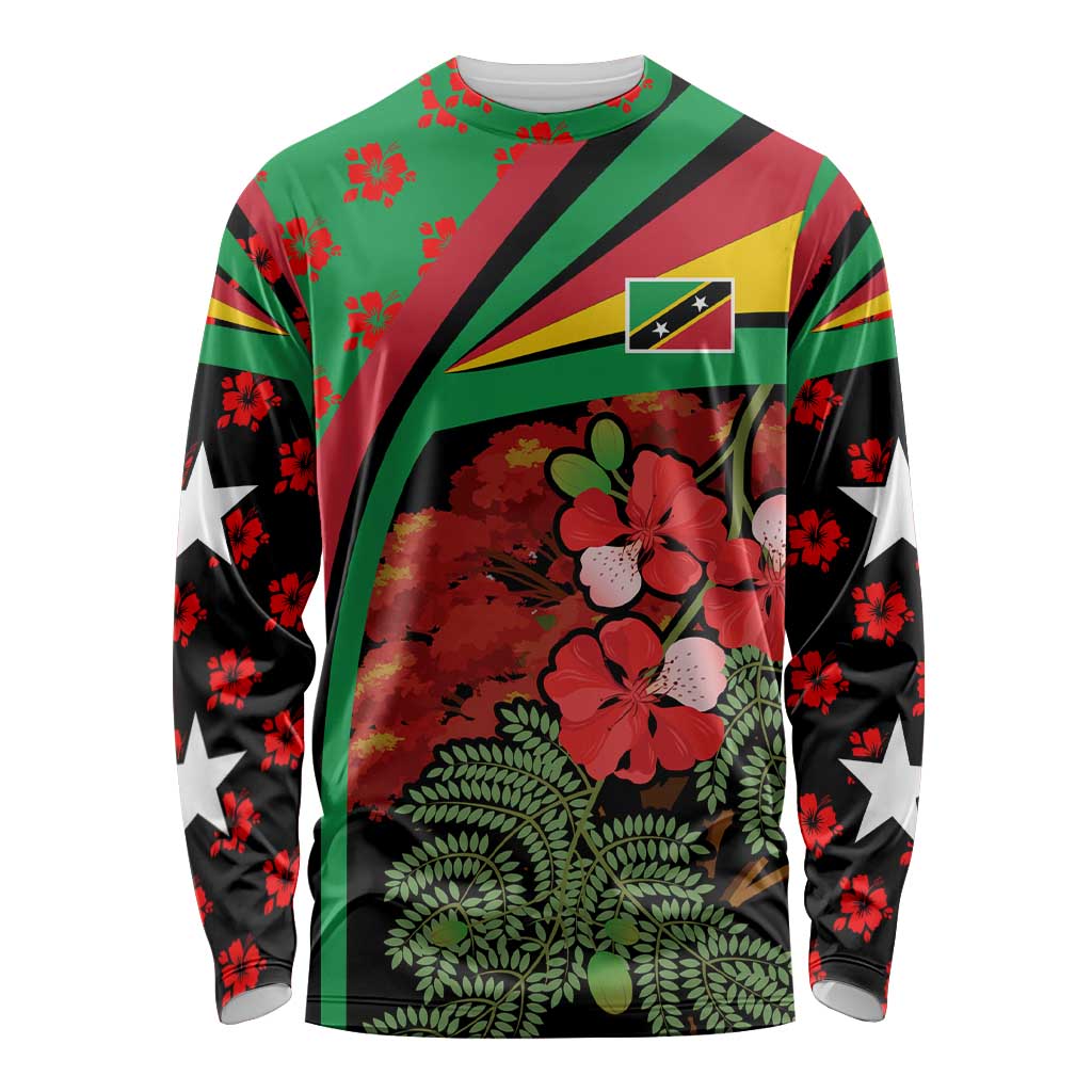 Saint Kitts and Nevis Long Sleeve Shirt with Flag Colors and Tropical Island Design - Wonder Print Shop