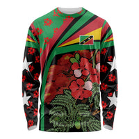 Saint Kitts and Nevis Long Sleeve Shirt with Flag Colors and Tropical Island Design - Wonder Print Shop