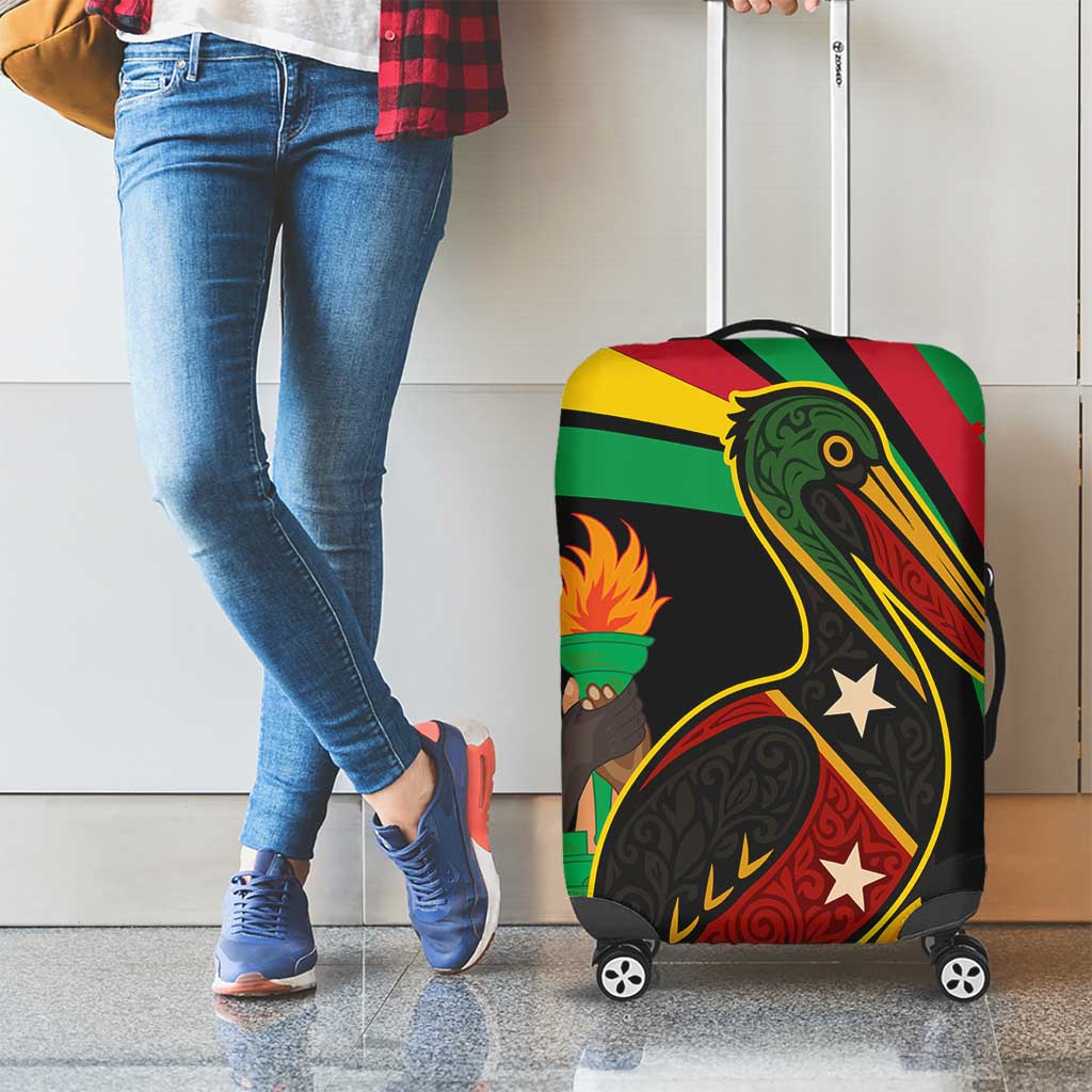 Saint Kitts and Nevis Luggage Cover with Flag Colors and Tropical Island Design - Wonder Print Shop