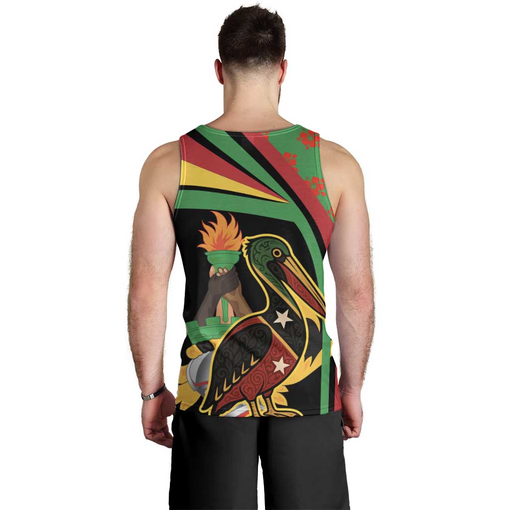 Saint Kitts and Nevis Men Tank Top with Flag Colors and Tropical Island Design - Wonder Print Shop