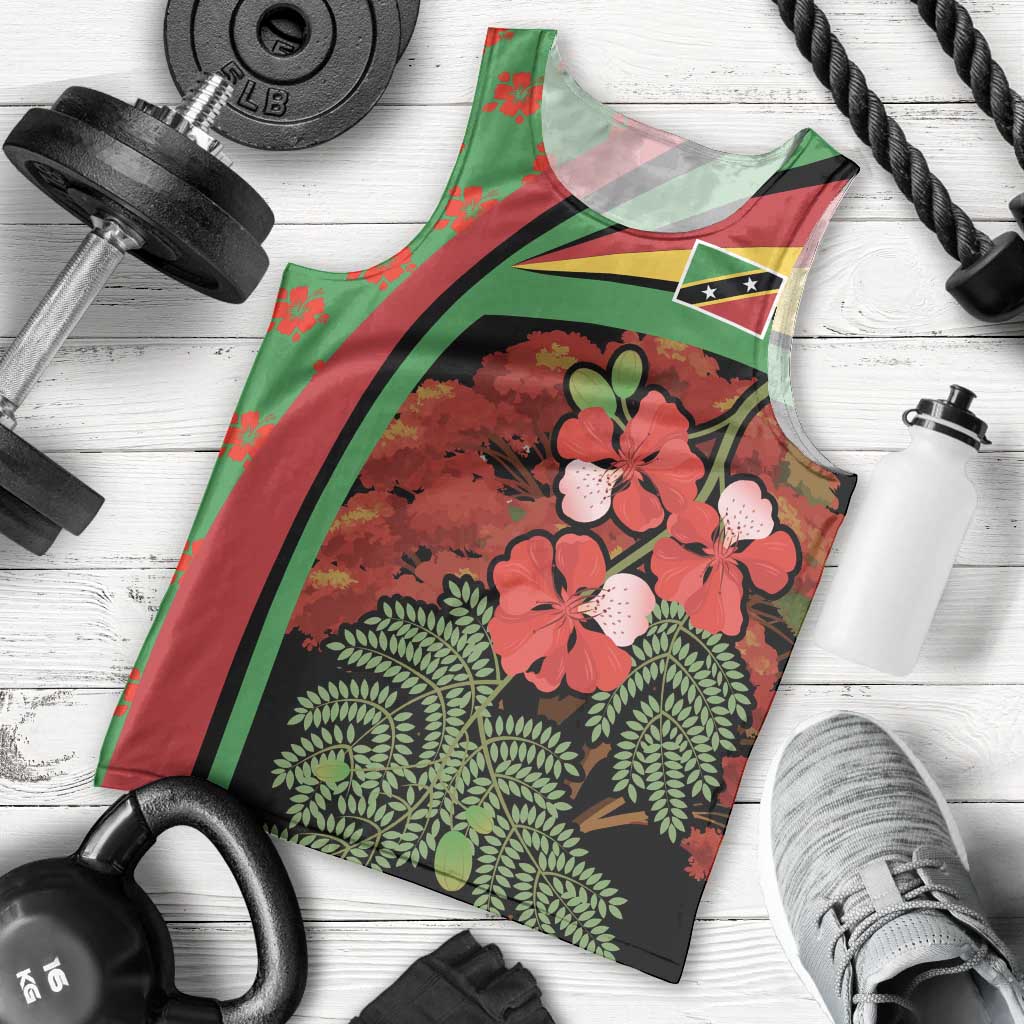 Saint Kitts and Nevis Men Tank Top with Flag Colors and Tropical Island Design - Wonder Print Shop