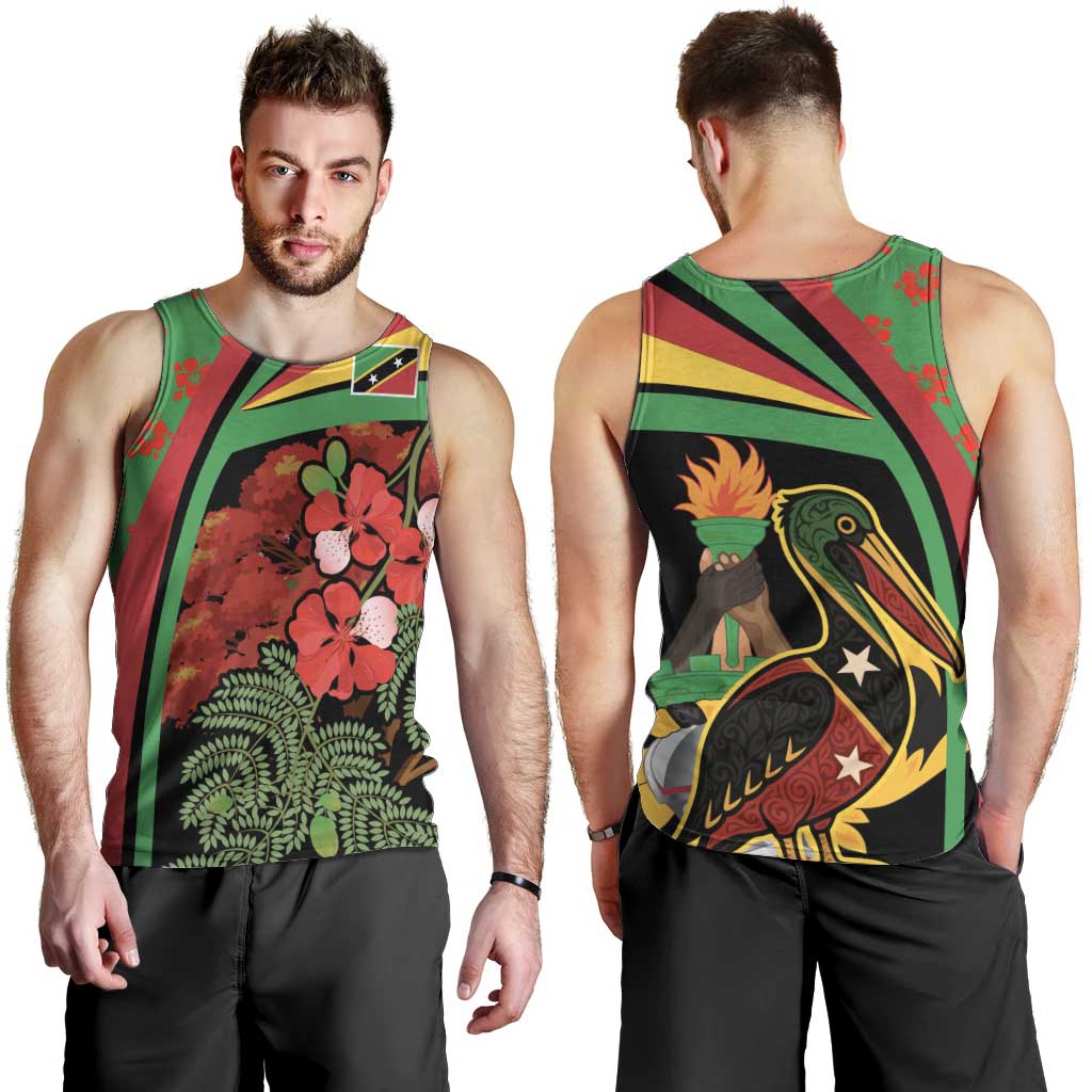 Saint Kitts and Nevis Men Tank Top with Flag Colors and Tropical Island Design - Wonder Print Shop