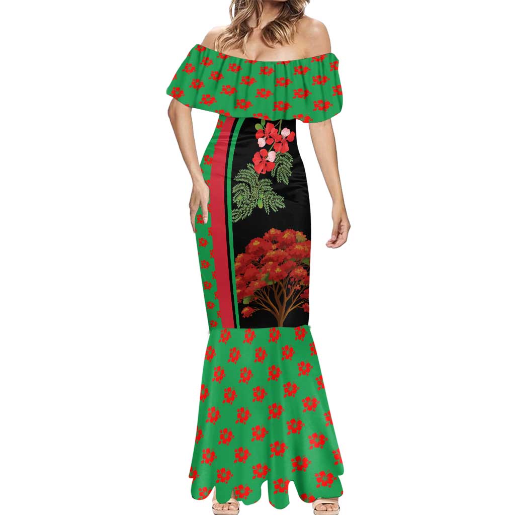 Saint Kitts and Nevis Mermaid Dress with Flag Colors and Tropical Island Design - Wonder Print Shop