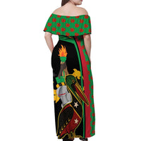 Saint Kitts and Nevis Off Shoulder Maxi Dress with Flag Colors and Tropical Island Design - Wonder Print Shop