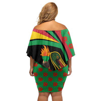 Saint Kitts and Nevis Off Shoulder Short Dress with Flag Colors and Tropical Island Design - Wonder Print Shop