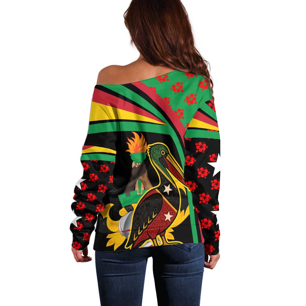 Saint Kitts and Nevis Off Shoulder Sweater with Flag Colors and Tropical Island Design - Wonder Print Shop