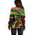 Saint Kitts and Nevis Off Shoulder Sweater with Flag Colors and Tropical Island Design - Wonder Print Shop