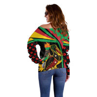 Saint Kitts and Nevis Off Shoulder Sweater with Flag Colors and Tropical Island Design - Wonder Print Shop