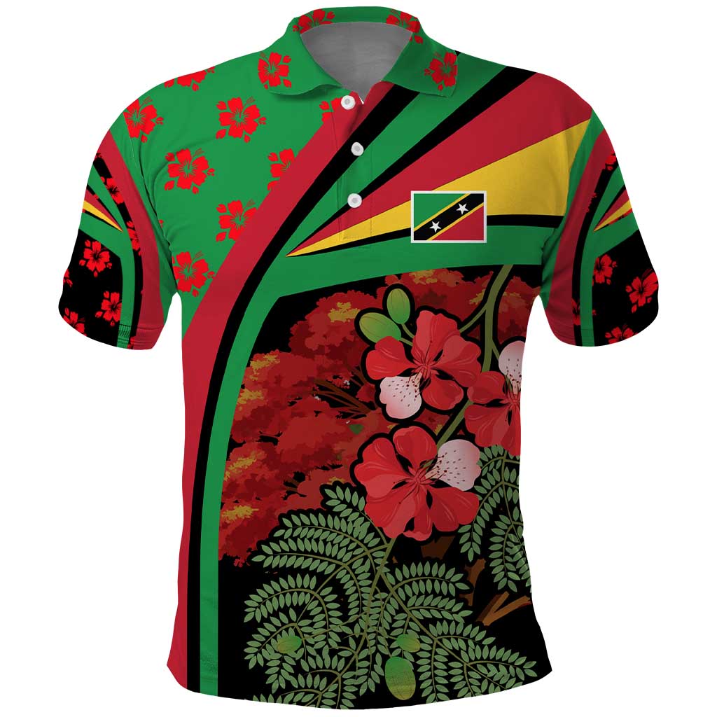 Saint Kitts and Nevis Polo Shirt with Flag Colors and Tropical Island Design - Wonder Print Shop