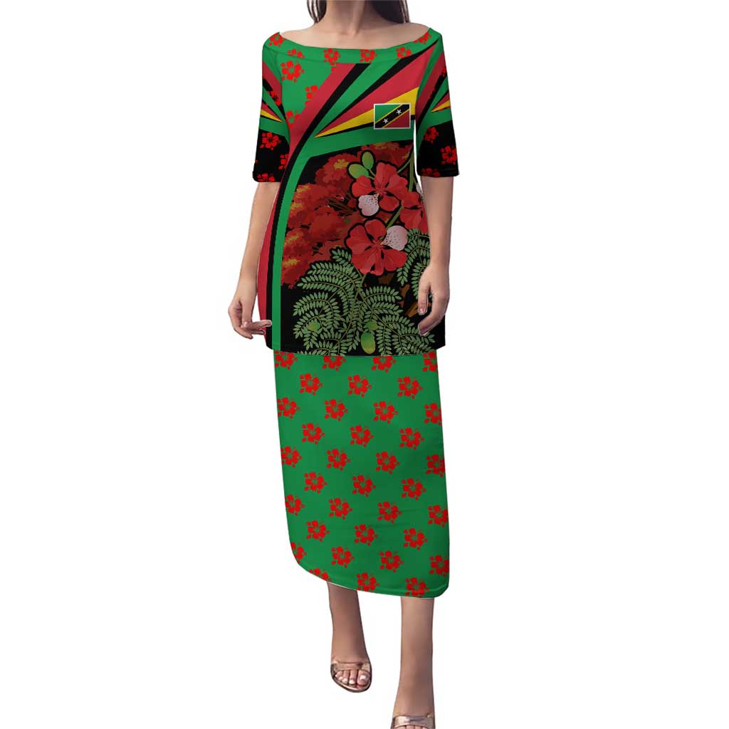 Saint Kitts and Nevis Puletasi with Flag Colors and Tropical Island Design - Wonder Print Shop