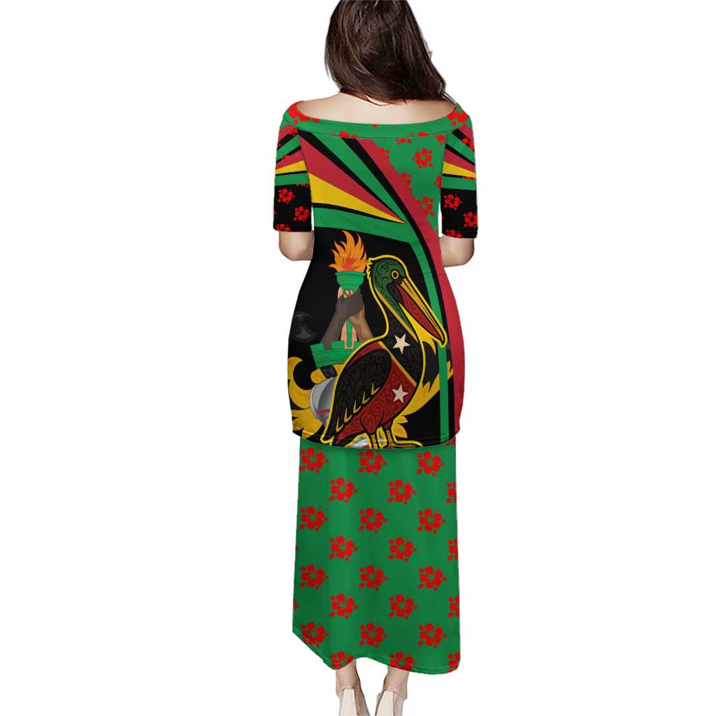 Saint Kitts and Nevis Puletasi with Flag Colors and Tropical Island Design - Wonder Print Shop