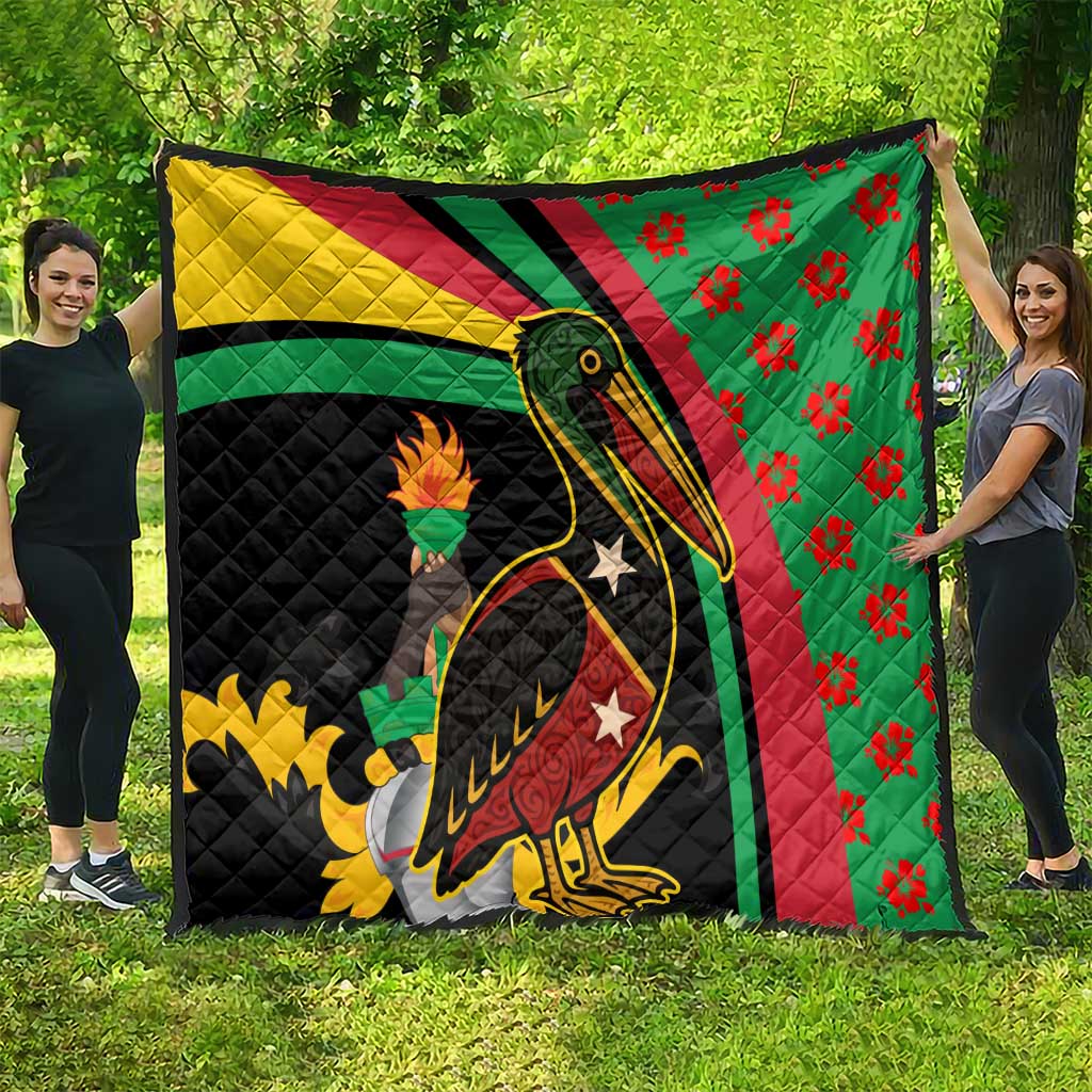 Saint Kitts and Nevis Quilt with Flag Colors and Tropical Island Design - Wonder Print Shop