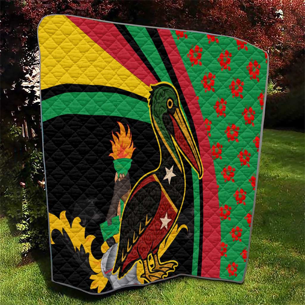 Saint Kitts and Nevis Quilt with Flag Colors and Tropical Island Design - Wonder Print Shop