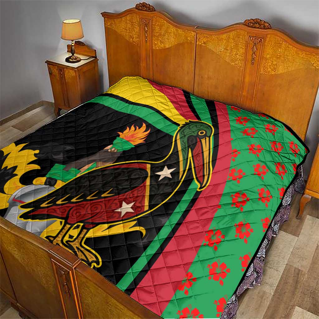 Saint Kitts and Nevis Quilt with Flag Colors and Tropical Island Design - Wonder Print Shop