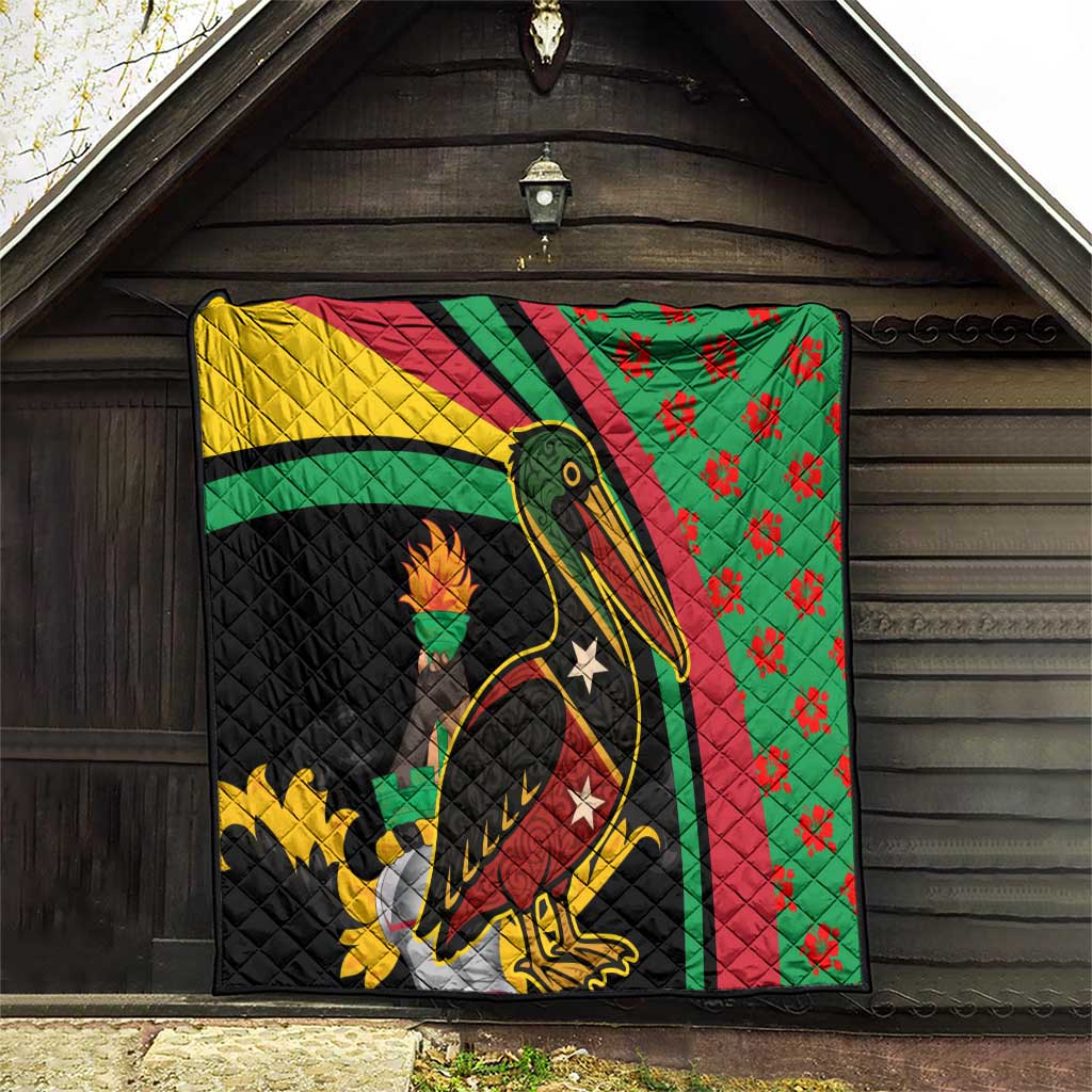 Saint Kitts and Nevis Quilt with Flag Colors and Tropical Island Design - Wonder Print Shop