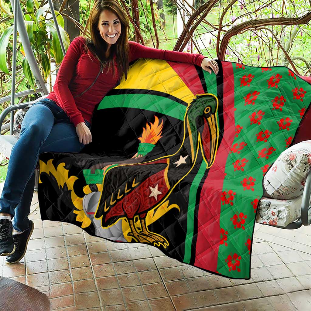 Saint Kitts and Nevis Quilt with Flag Colors and Tropical Island Design - Wonder Print Shop