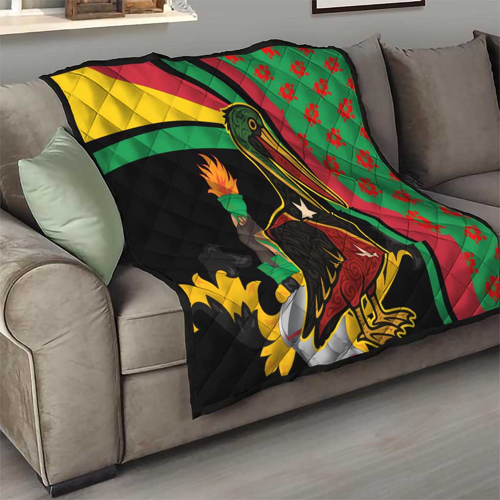 Saint Kitts and Nevis Quilt with Flag Colors and Tropical Island Design - Wonder Print Shop