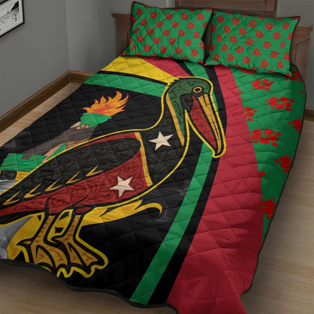 Saint Kitts and Nevis Quilt Bed Set with Flag Colors and Tropical Island Design - Wonder Print Shop