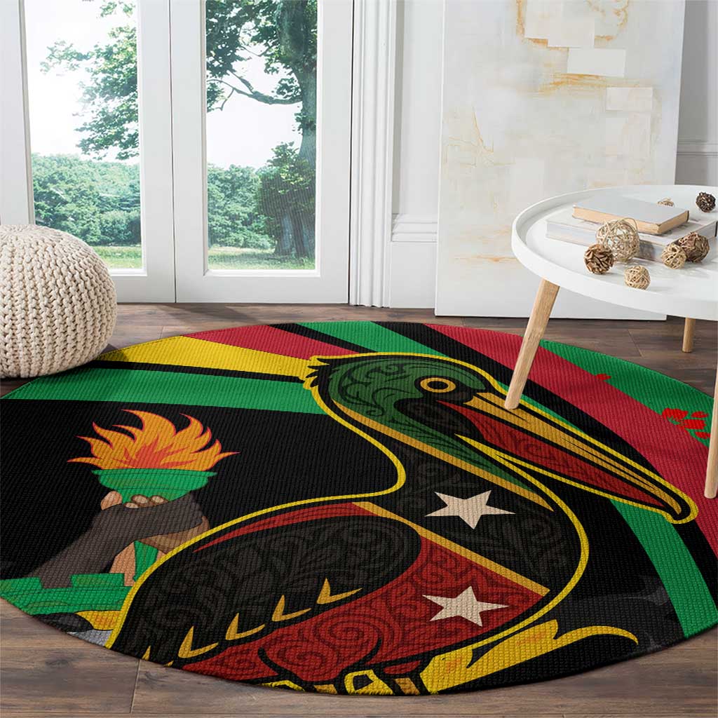 Saint Kitts and Nevis Round Carpet with Flag Colors and Tropical Island Design - Wonder Print Shop