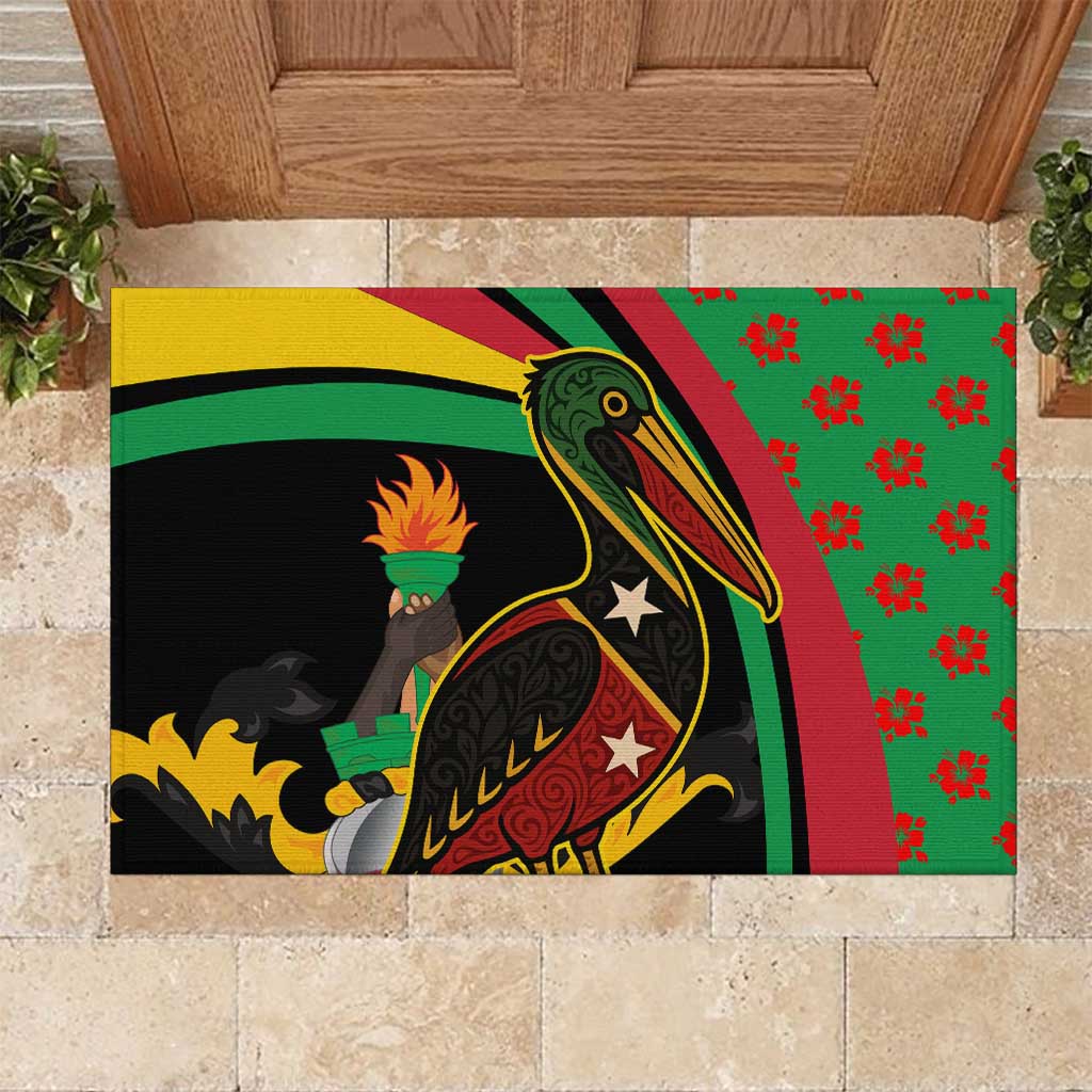 Saint Kitts and Nevis Rubber Doormat with Flag Colors and Tropical Island Design - Wonder Print Shop