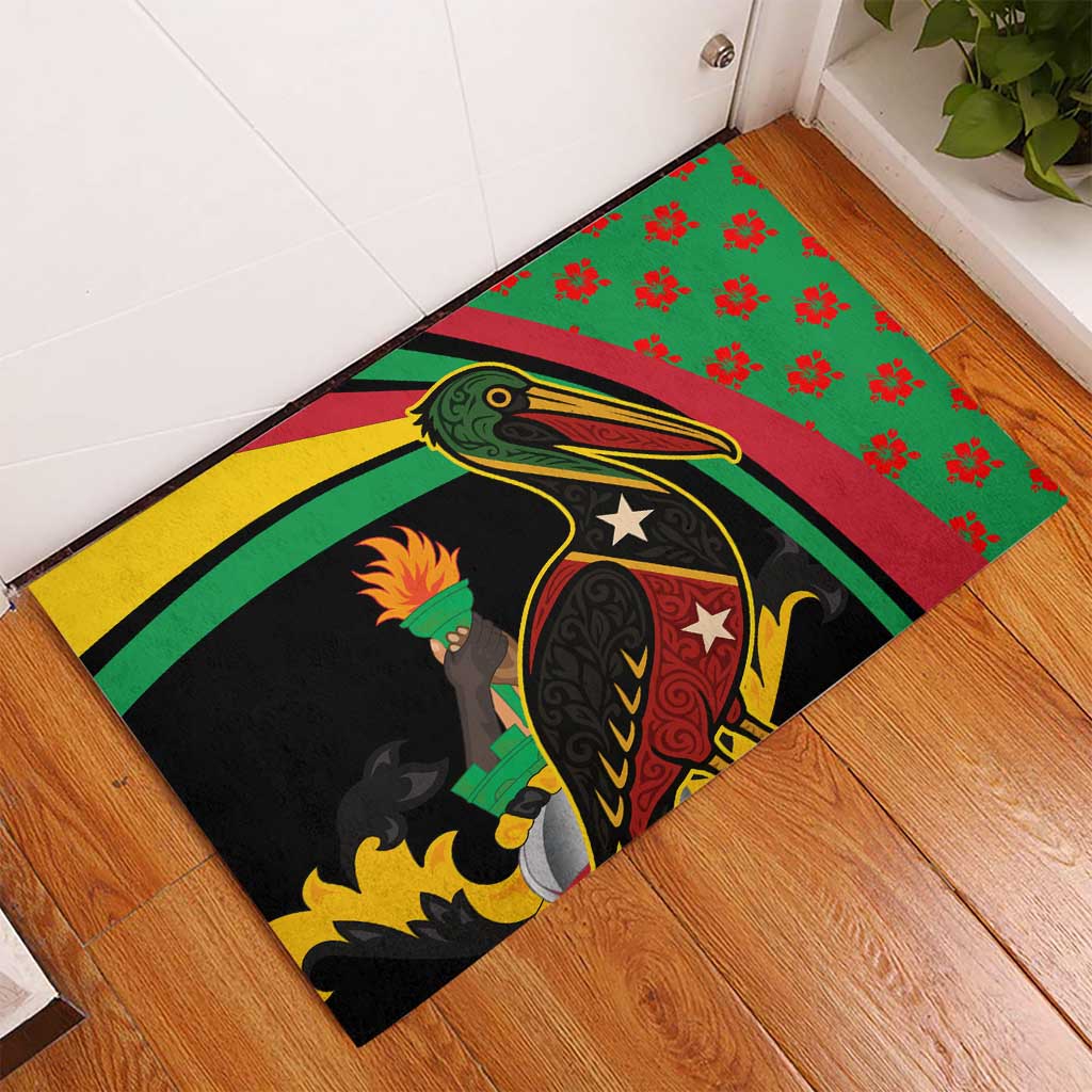 Saint Kitts and Nevis Rubber Doormat with Flag Colors and Tropical Island Design - Wonder Print Shop