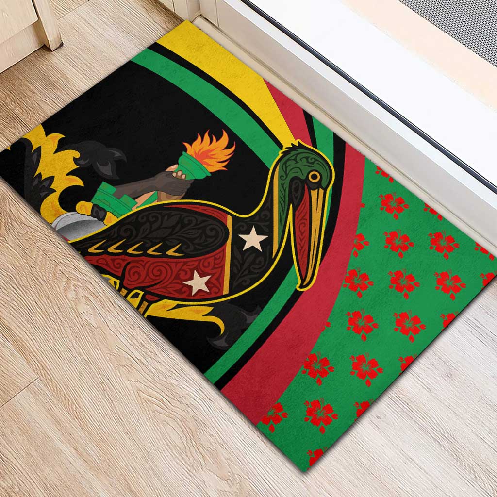 Saint Kitts and Nevis Rubber Doormat with Flag Colors and Tropical Island Design - Wonder Print Shop