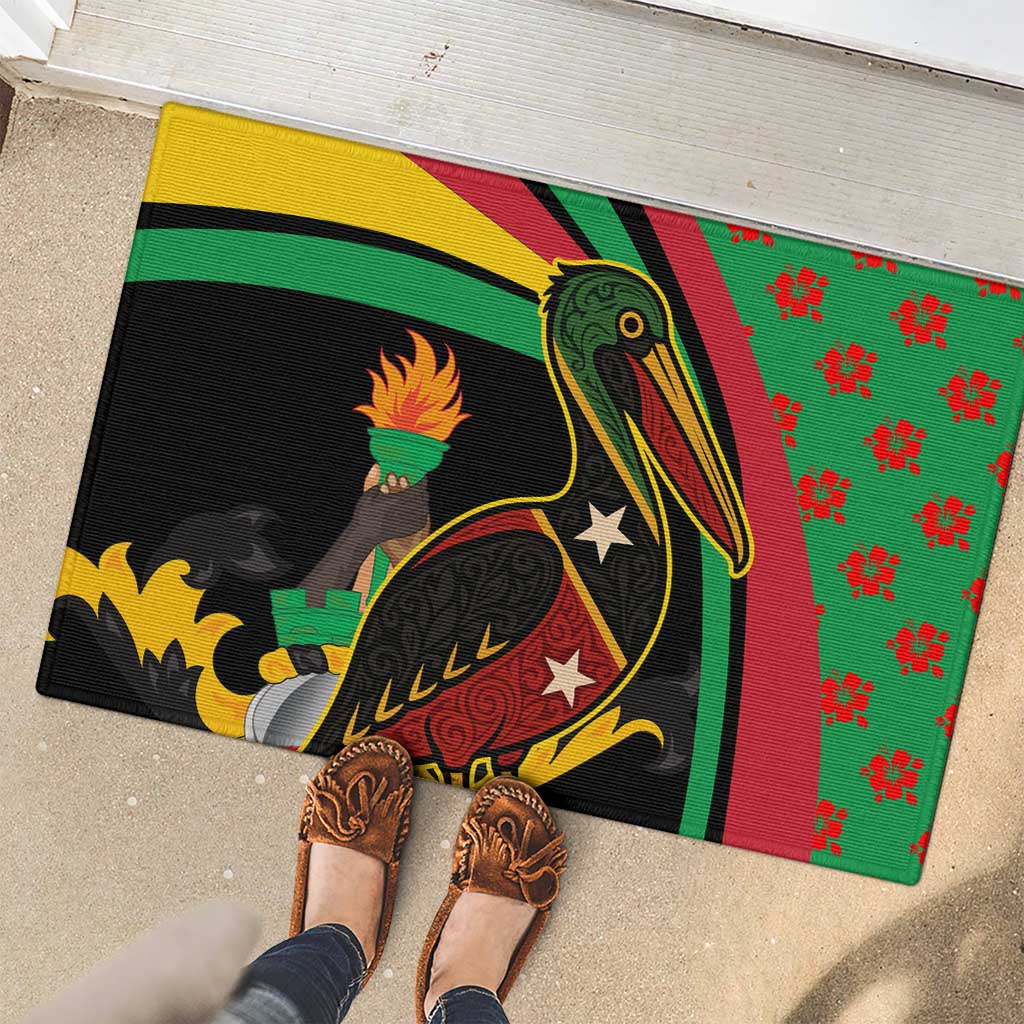 Saint Kitts and Nevis Rubber Doormat with Flag Colors and Tropical Island Design - Wonder Print Shop