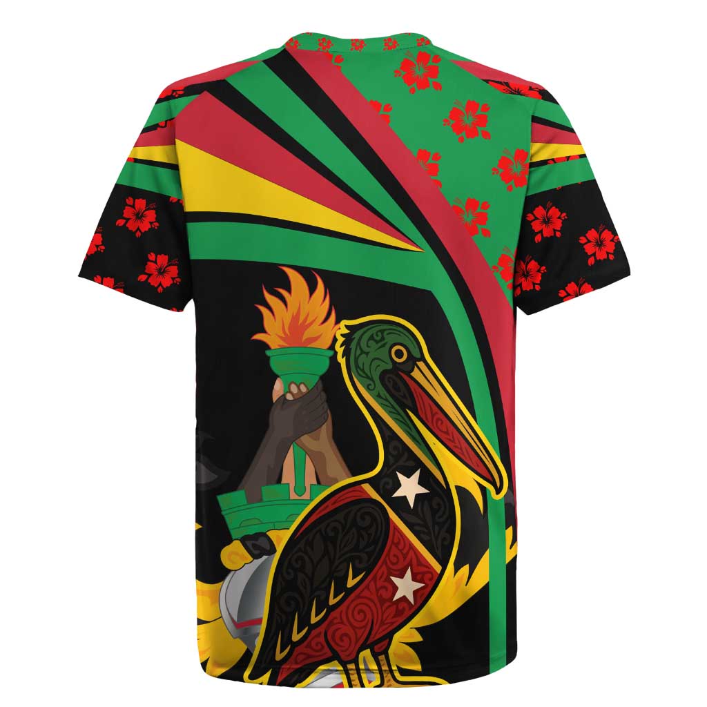 Saint Kitts and Nevis Rugby Jersey with Flag Colors and Tropical Island Design - Wonder Print Shop