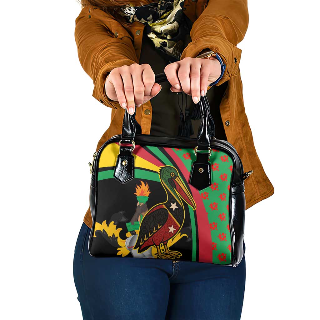 Saint Kitts and Nevis Shoulder Handbag with Flag Colors and Tropical Island Design - Wonder Print Shop