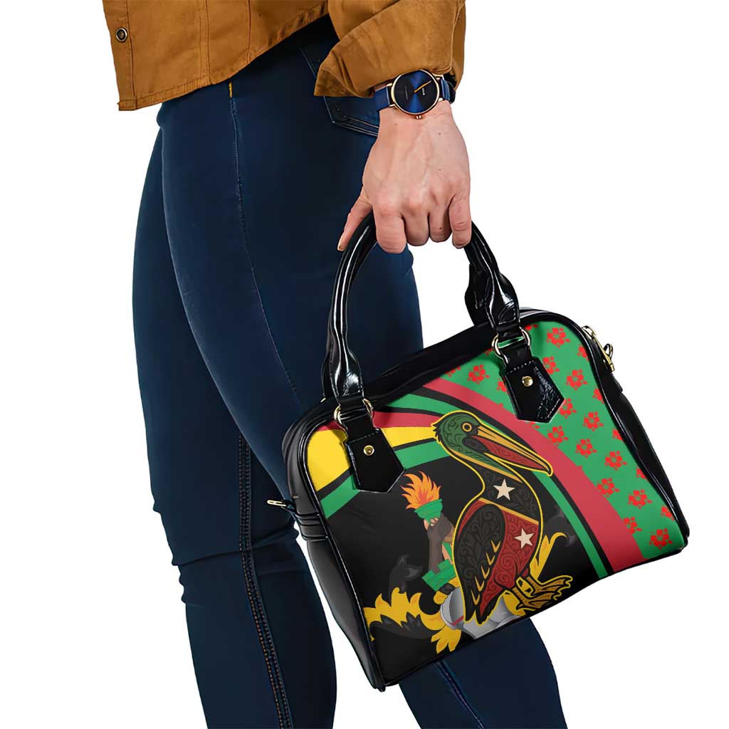 Saint Kitts and Nevis Shoulder Handbag with Flag Colors and Tropical Island Design - Wonder Print Shop