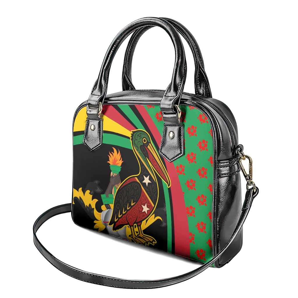 Saint Kitts and Nevis Shoulder Handbag with Flag Colors and Tropical Island Design - Wonder Print Shop