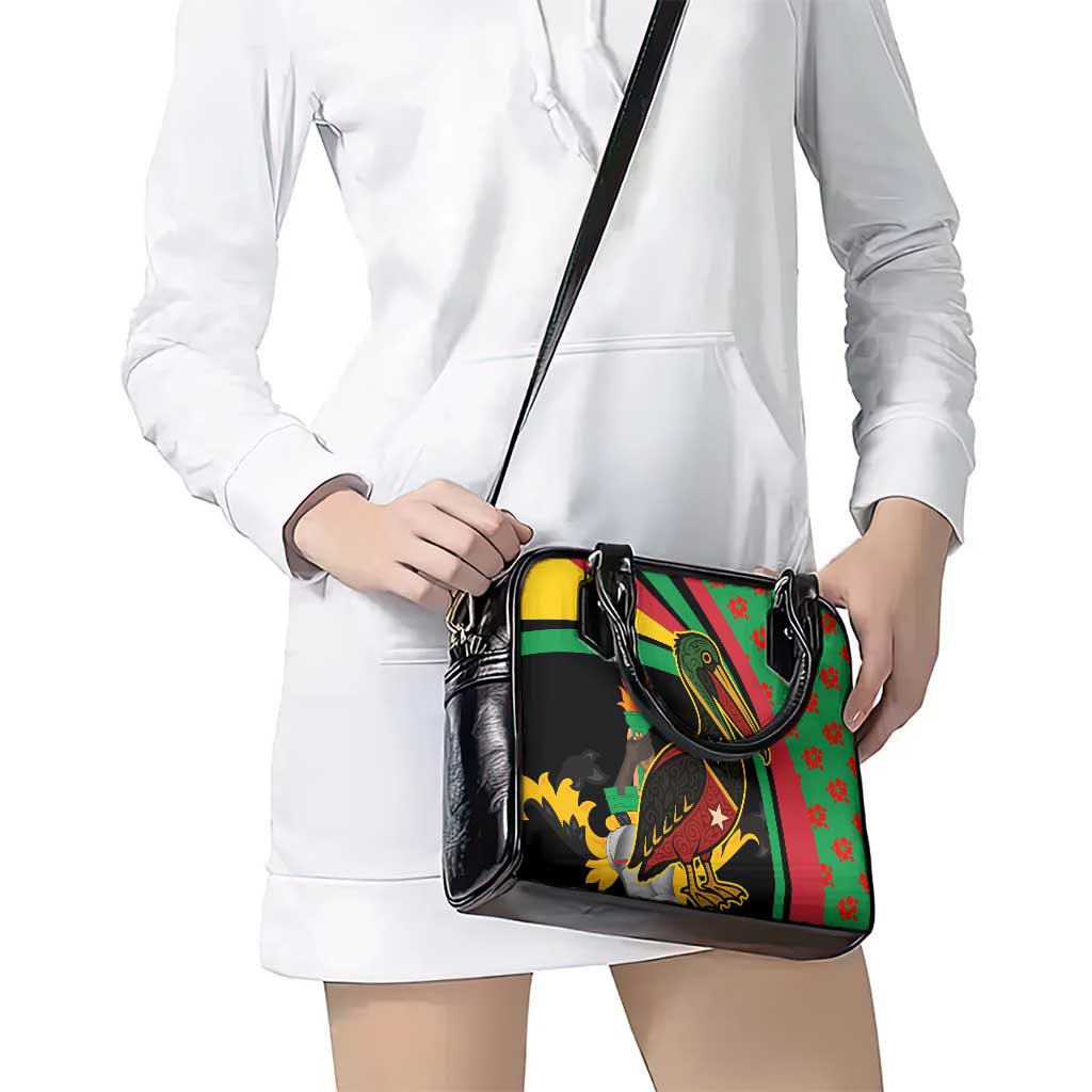 Saint Kitts and Nevis Shoulder Handbag with Flag Colors and Tropical Island Design - Wonder Print Shop