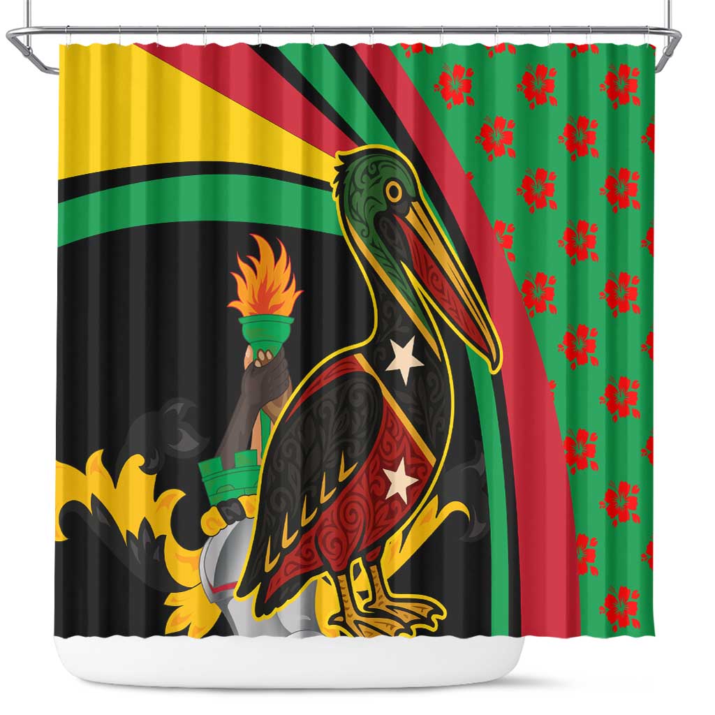 Saint Kitts and Nevis Shower Curtain with Flag Colors and Tropical Island Design - Wonder Print Shop