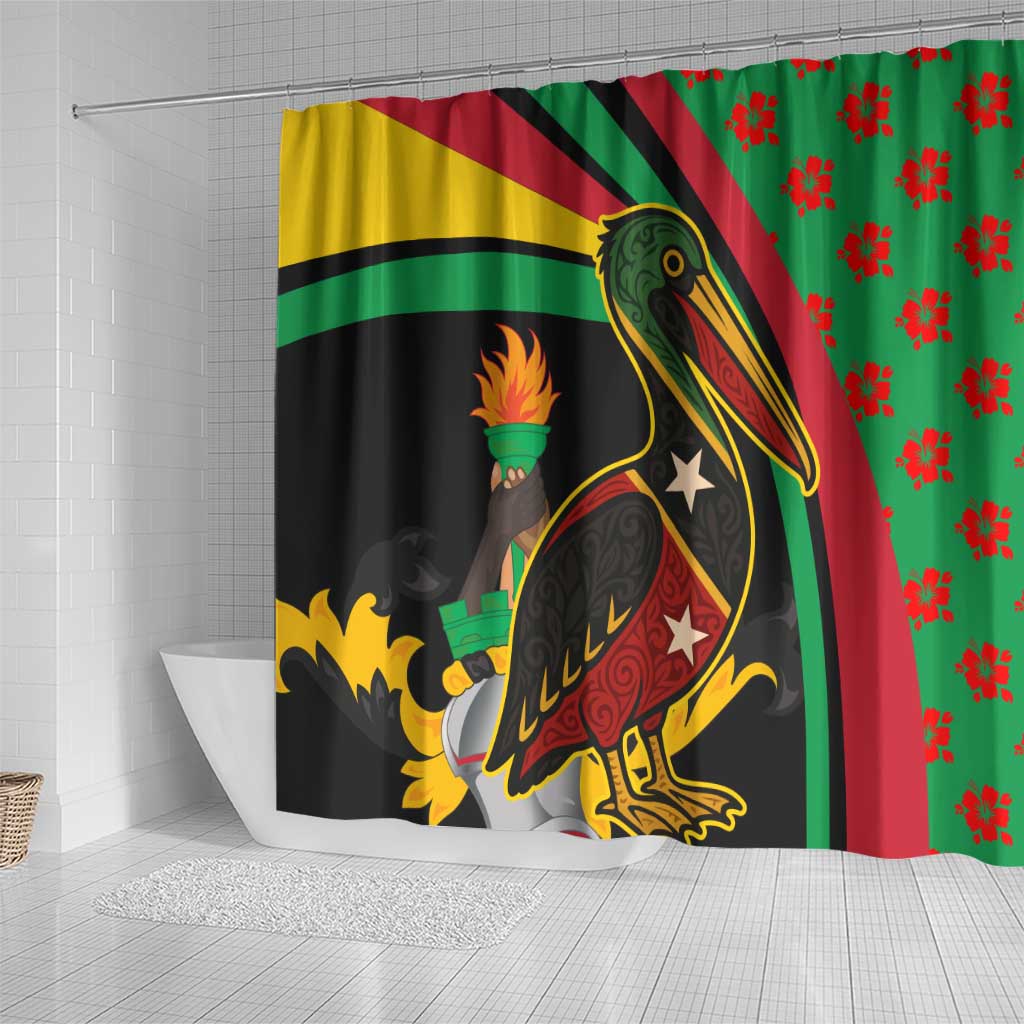 Saint Kitts and Nevis Shower Curtain with Flag Colors and Tropical Island Design - Wonder Print Shop