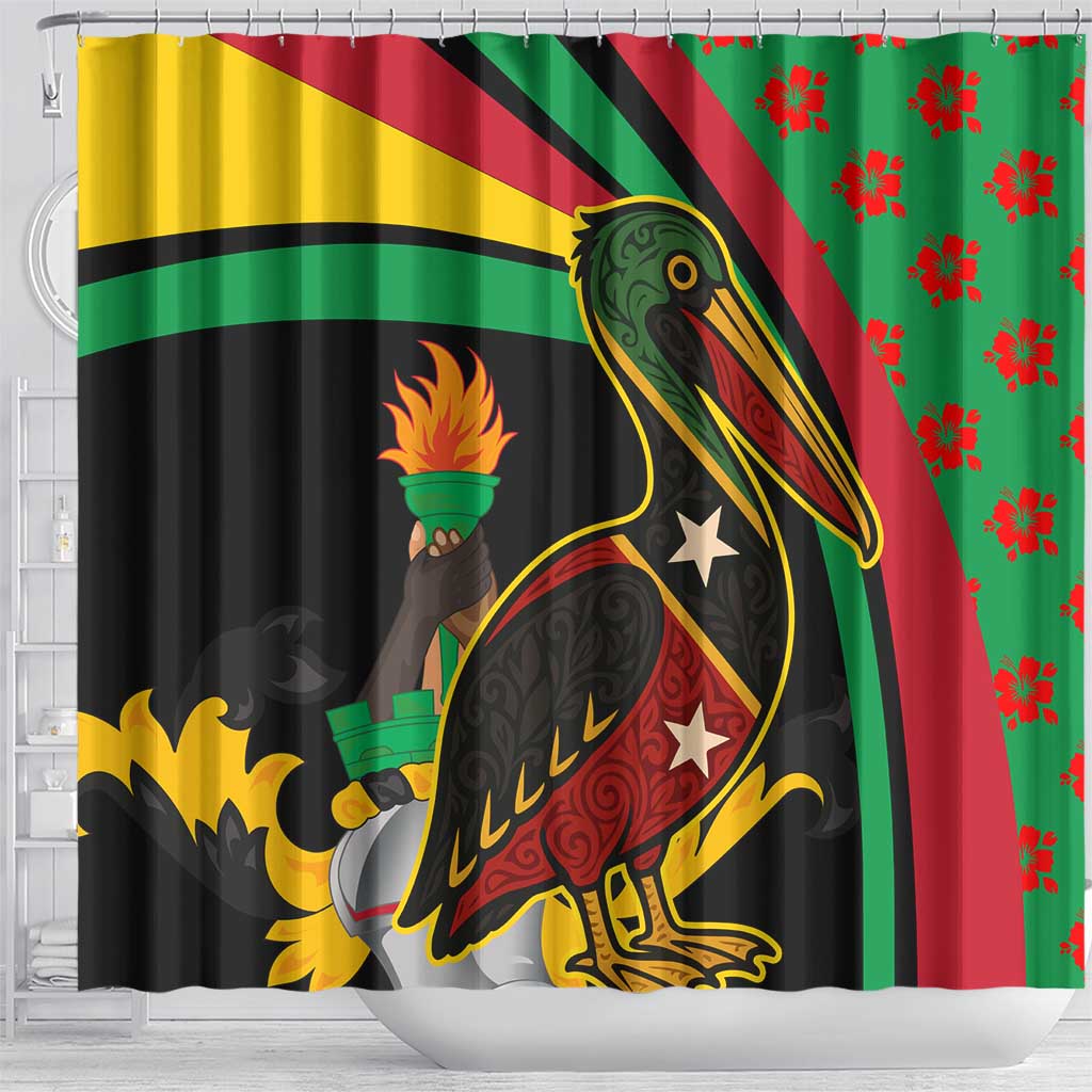 Saint Kitts and Nevis Shower Curtain with Flag Colors and Tropical Island Design - Wonder Print Shop