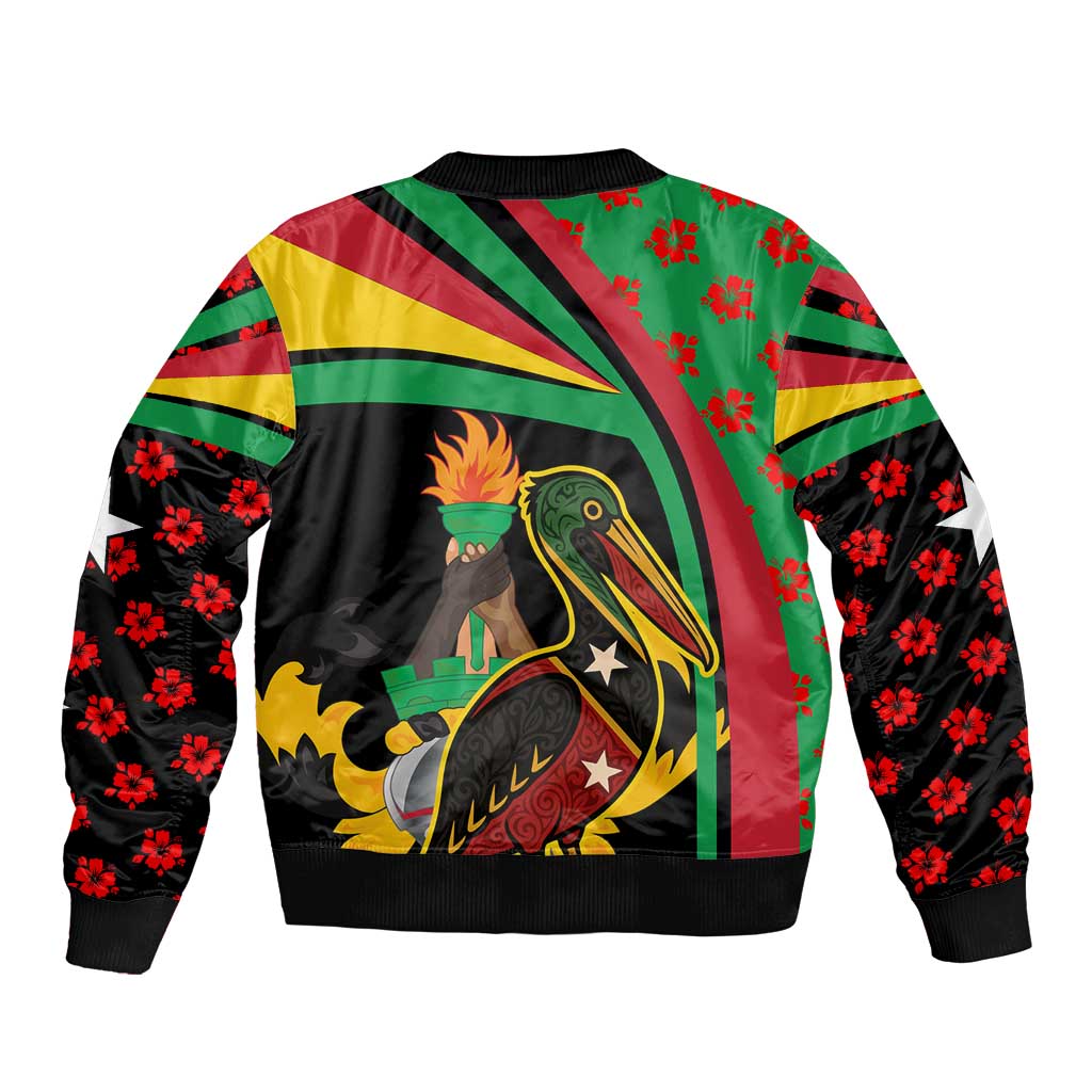 Saint Kitts and Nevis Sleeve Zip Bomber Jacket with Flag Colors and Tropical Island Design - Wonder Print Shop