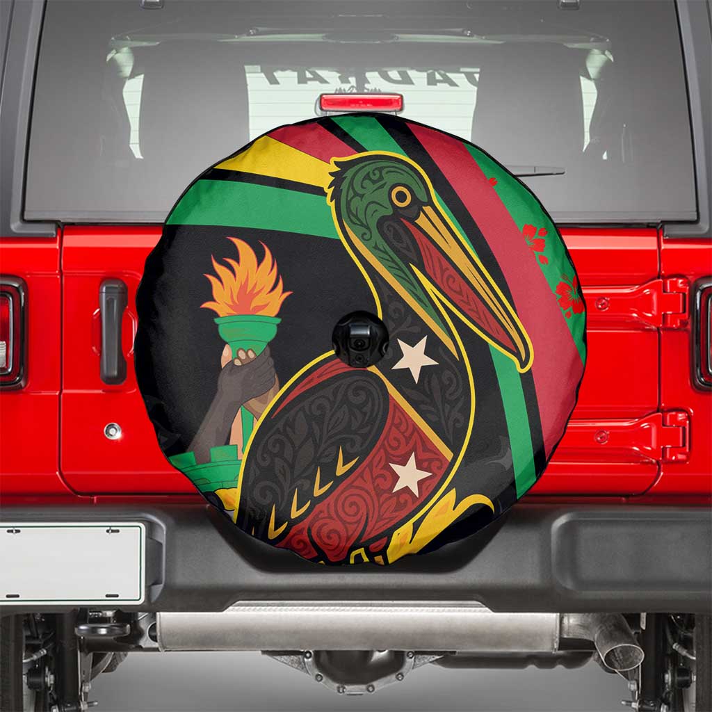 Saint Kitts and Nevis Spare Tire Cover with Flag Colors and Tropical Island Design - Wonder Print Shop