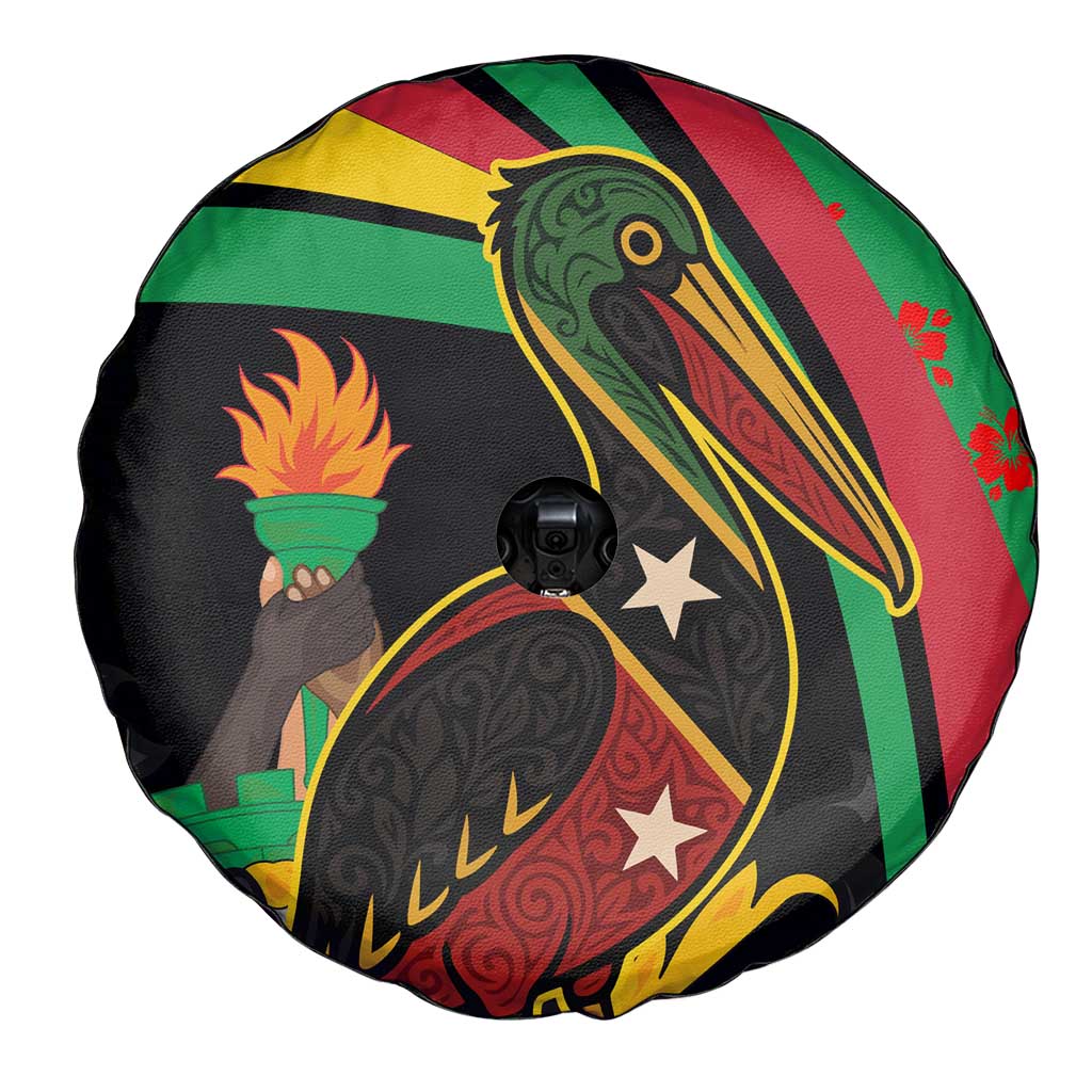 Saint Kitts and Nevis Spare Tire Cover with Flag Colors and Tropical Island Design - Wonder Print Shop