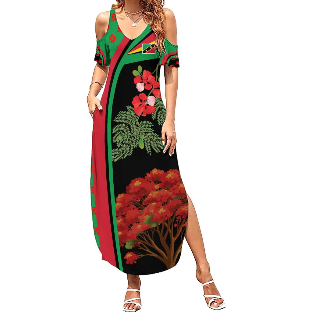 Saint Kitts and Nevis Summer Maxi Dress with Flag Colors and Tropical Island Design - Wonder Print Shop