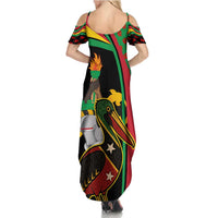 Saint Kitts and Nevis Summer Maxi Dress with Flag Colors and Tropical Island Design - Wonder Print Shop