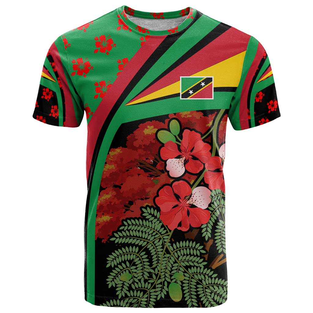 Saint Kitts and Nevis T Shirt with Flag Colors and Tropical Island Design - Wonder Print Shop