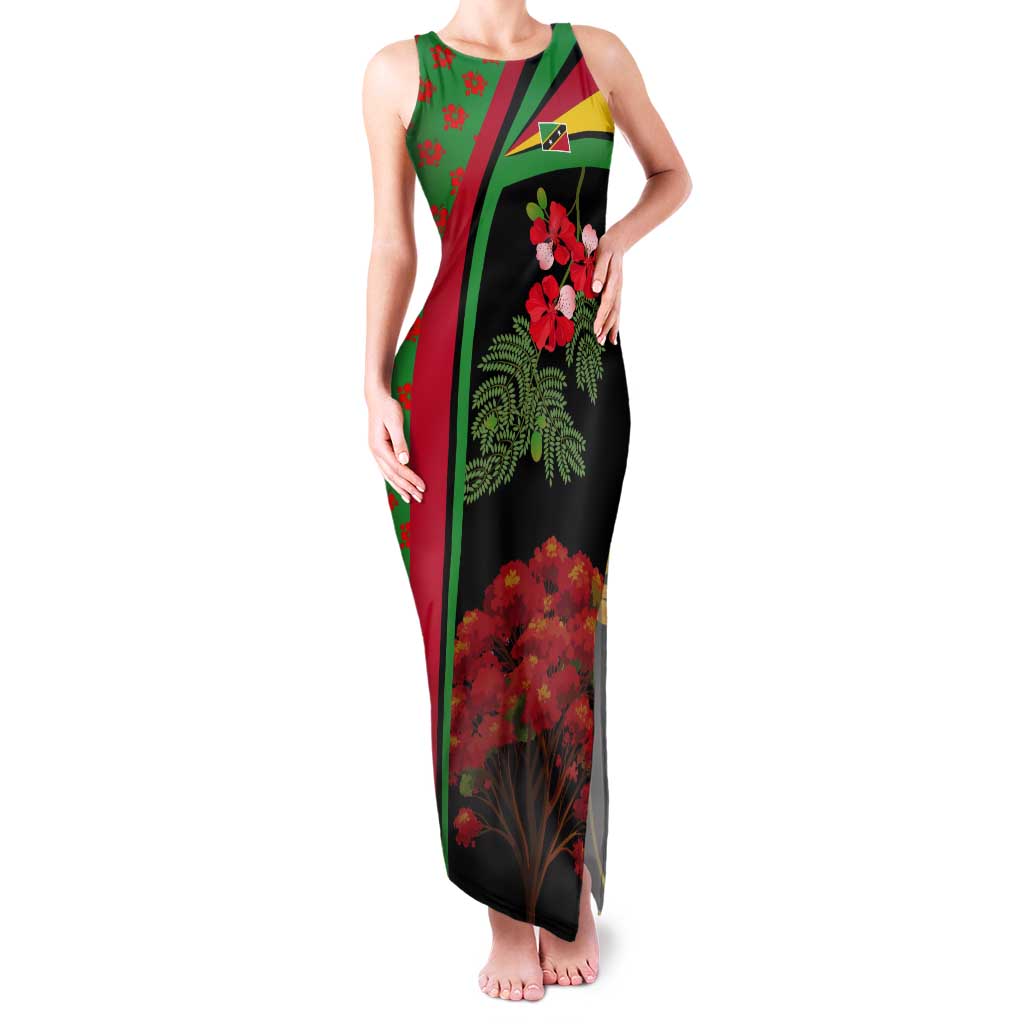Saint Kitts and Nevis Tank Maxi Dress with Flag Colors and Tropical Island Design - Wonder Print Shop