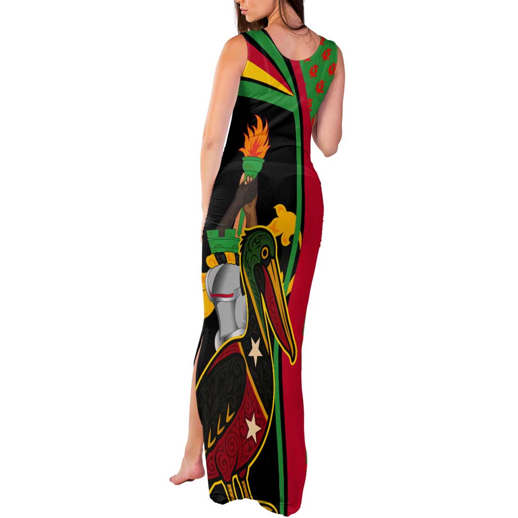 Saint Kitts and Nevis Tank Maxi Dress with Flag Colors and Tropical Island Design - Wonder Print Shop